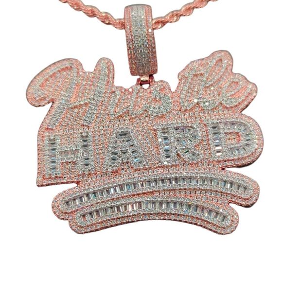 14K Rose Gold Finish Hustle Hard - Free 24inch x 3mm Rope Chain. - Picture 7 of 8